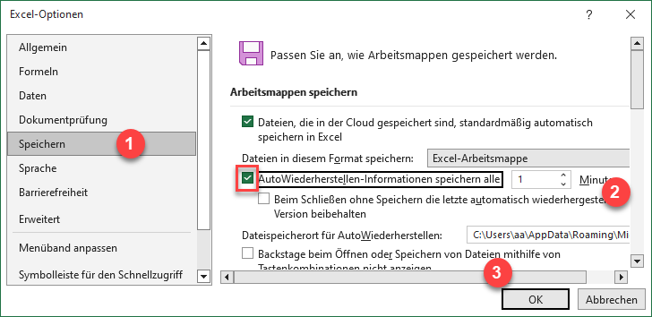 Automatisches Speichern in Excel einstellen