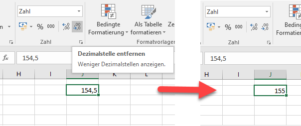 Dezimalstellen ueber Excel Menueleiste entfernen