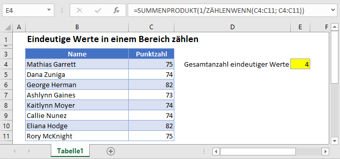 Eindeutige Werte in Bereich zaehlen Hauptfunktion