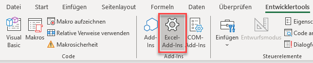 Excel Add ins ueber Entwicklertools verwalten