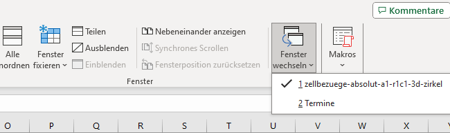Excel Ansicht Fenster wechseln