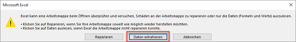 Excel Datei Optionen Durchsuchen Daten extrahieren