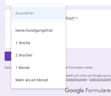 Google Formular Drop Down Liste anzeigen