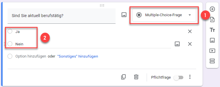 Google Formular Feldtyp Multiple Choice