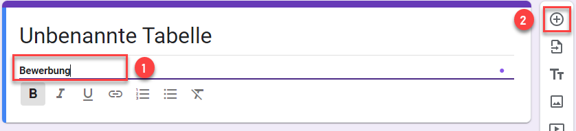 Google Formular Titel eingeben und neue Frage hinzufuegen
