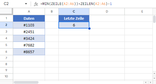 Letzte Zeile finden Google Sheets