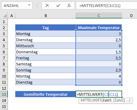 Mittelwertbildung Nicht Null Werte MITTELWERT Funktion