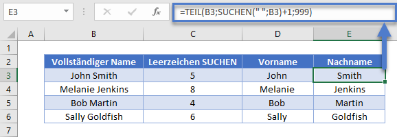 Nachnamen trennen