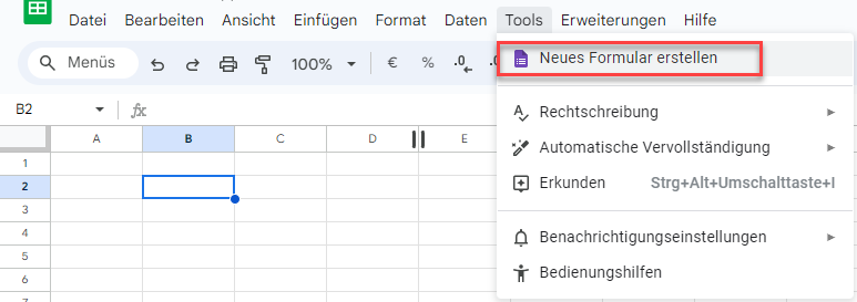 Neues Formular in Google Sheets erstellen