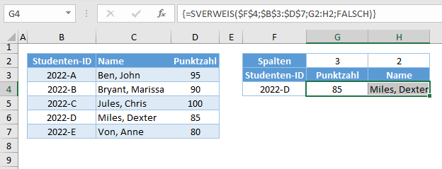 SVERWEIS Rueckgabe mehrerer Spalten Array Variante