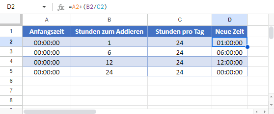 Stunden zur Zeit hinzuaddieren Google Sheets