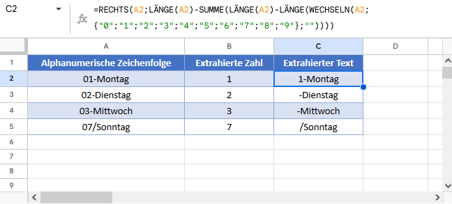 Text und Zahlen Trennen Google Sheets