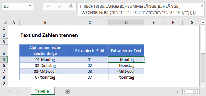 Text und Zahlen Trennen Hauptfunktion