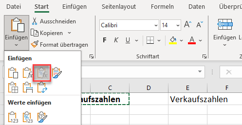 Verbundene Zellen in Excel einfuegen Option Formeln und Zahlenformate