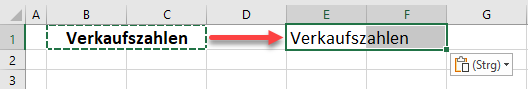 Verbundene Zellen in Excel mit Option Formeln und Zahlenformate eingefuegt