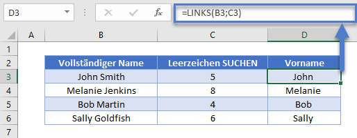 Vornamen trennen LINKS Funktion