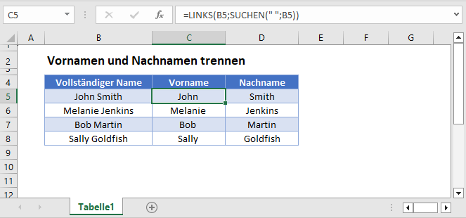 Vornamen und Nachnamen trennen Hauptfunktion