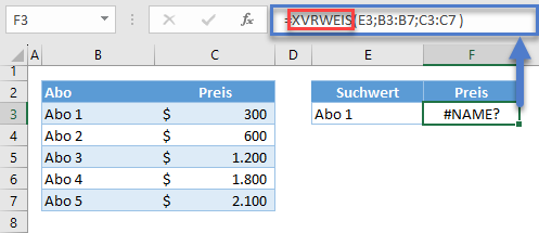 XVERWEIS funktioniert nicht Grund Tippfehler