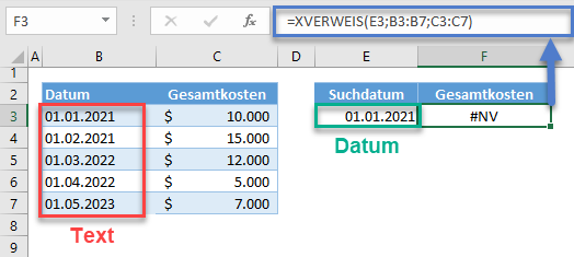 XVERWEIS funktioniert nicht Grund falscher Datentyp