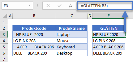 Zusaetzliche nachfolgende und fuehrende Leerzeichen entfernen GLÄTTEN Funktion