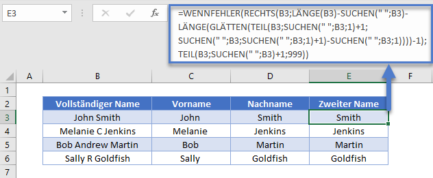 Zweiten Namen trennen WENNFEHLER Funktion