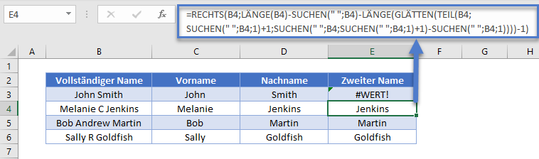 Zweiten Namen trennen