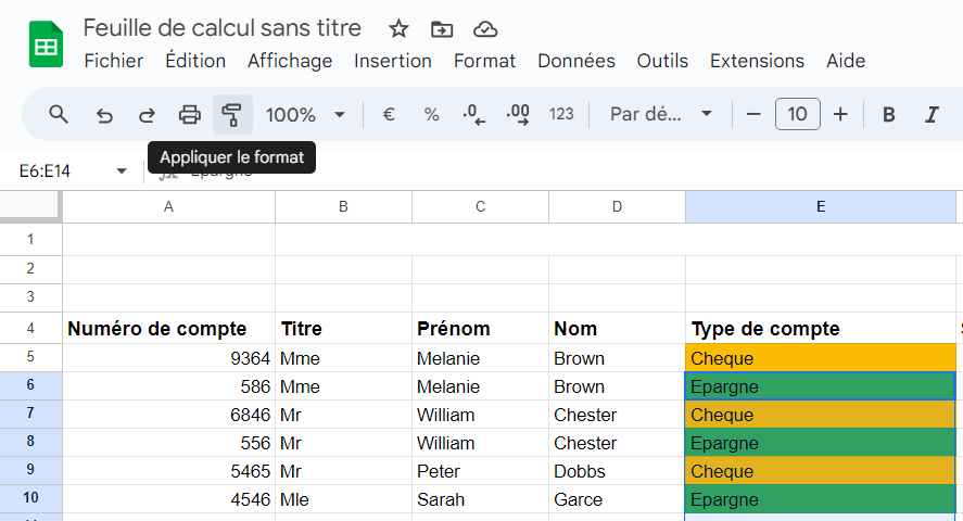 appliquer format mise en forme gs