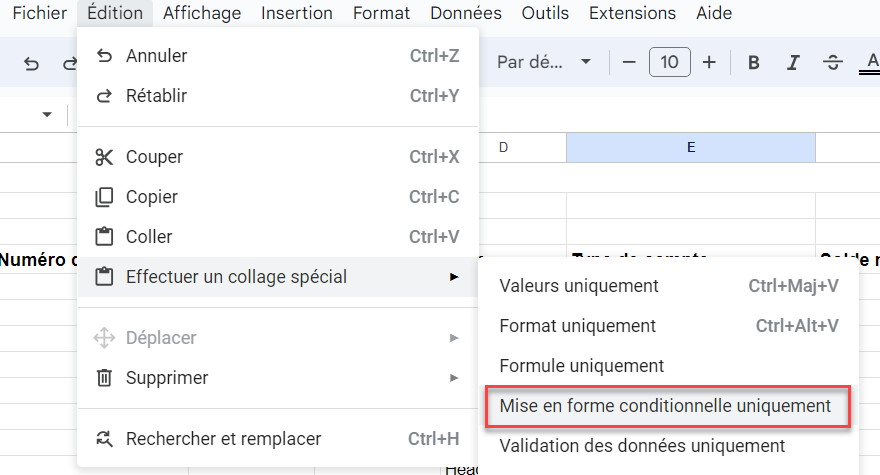 collage special mise en forme conditionnelle