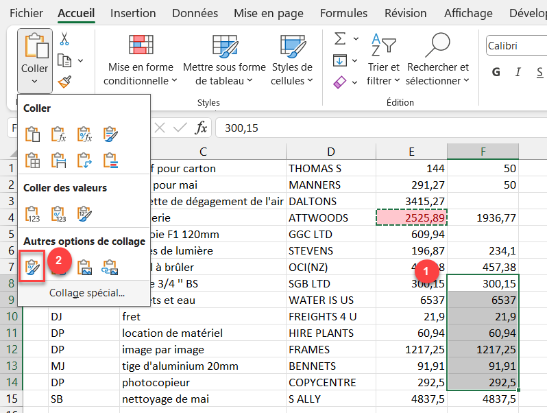 copier mise en forme surbrillance