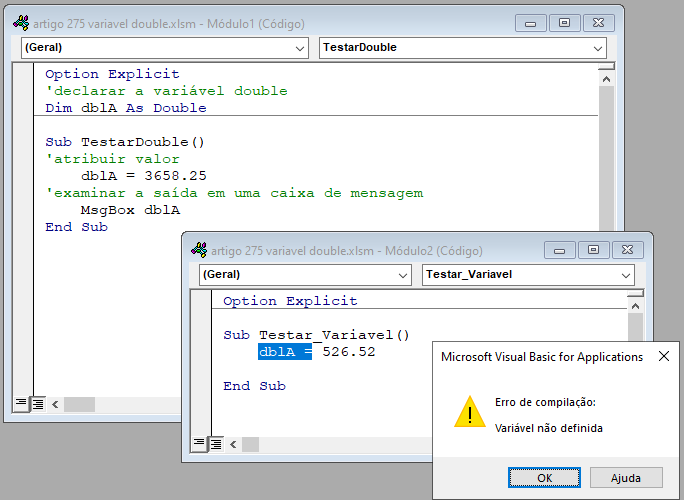 erro variavel double