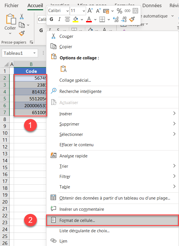 excel ajout zeros format cellule