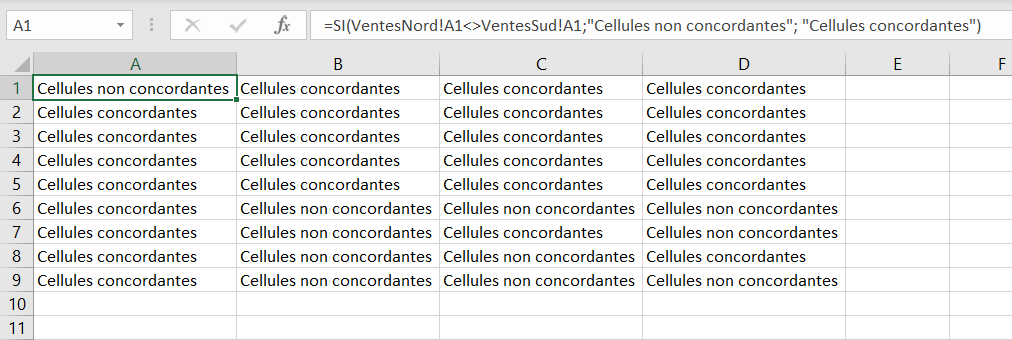 excel comparer feuilles concordantes