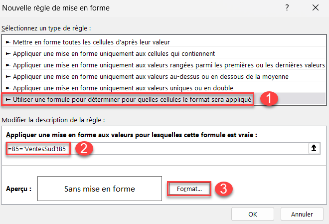 excel comparer feuilles formule