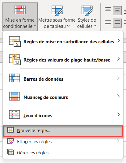 excel comparer feuilles nouvelle regles