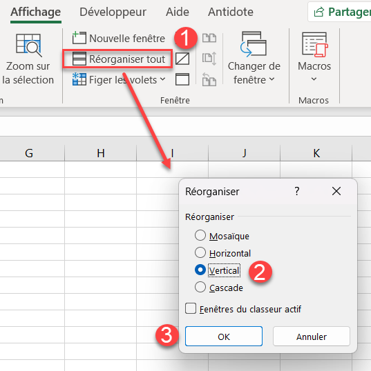 excel comparer feuilles vertical