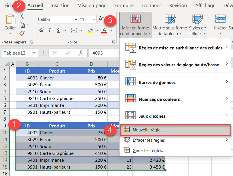 excel comparer tableaux nouvelle regles etapes