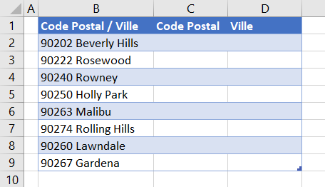 excel diviser cellules code postal presentation