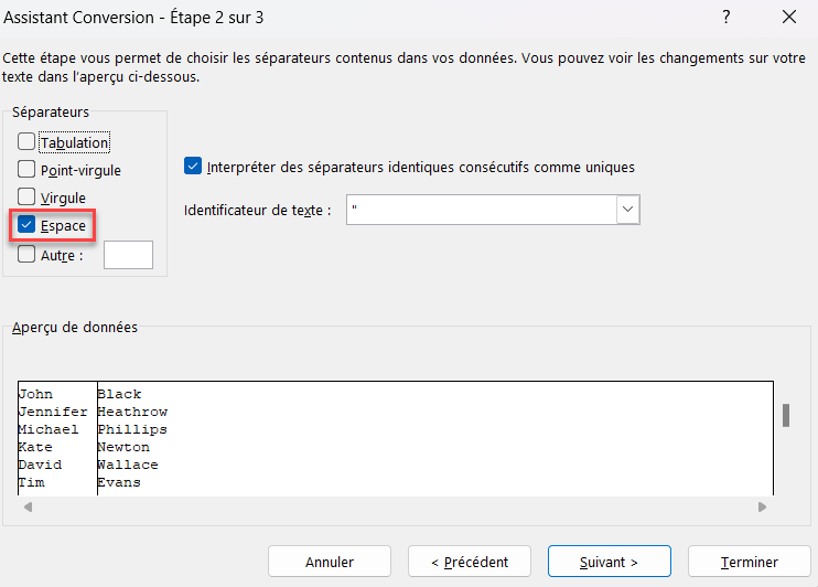 excel diviser cellules convertir villes 2