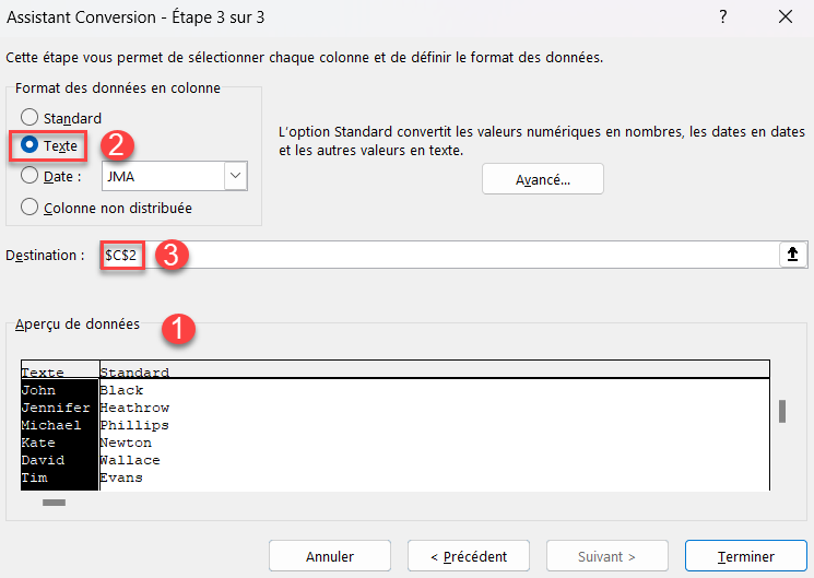 excel diviser cellules convertir villes 3