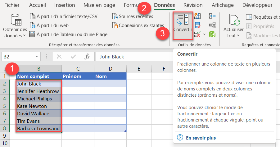 excel diviser cellules etapes convertir