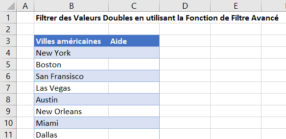 excel filtrer valeurs doubles villes aide