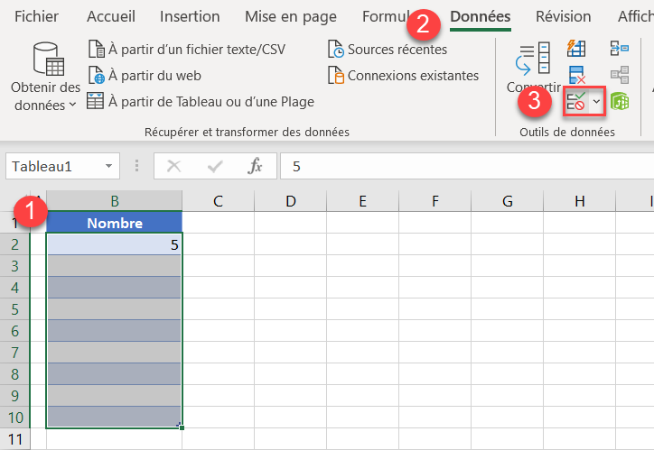 excel limiter valeur validation etapes