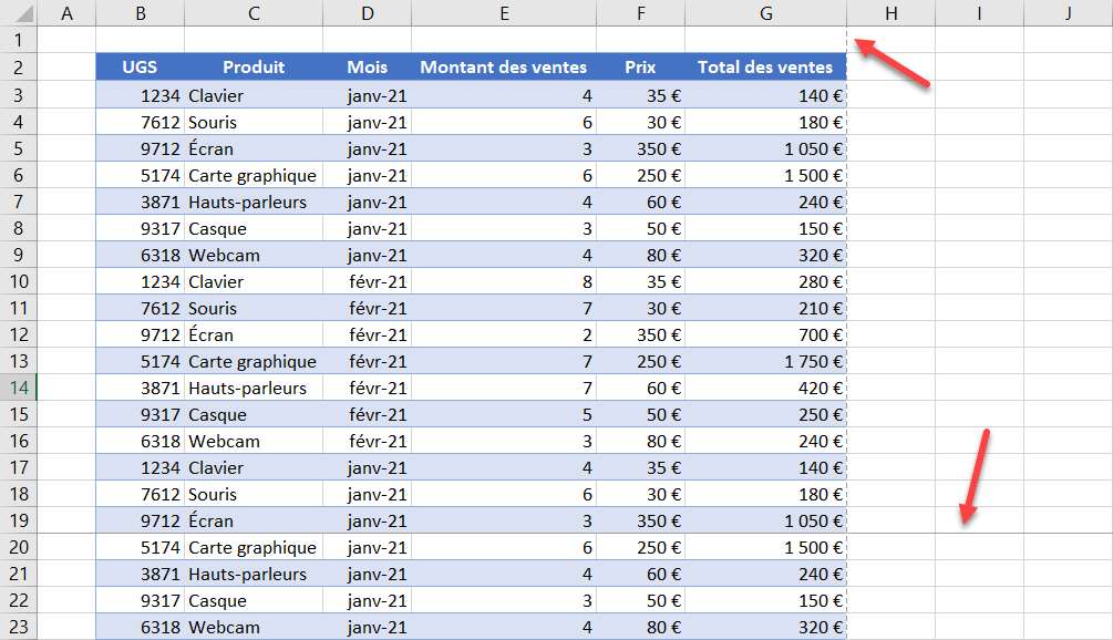 excel retirer pointilles fleches