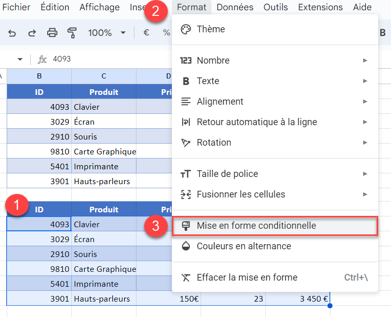 google sheets comparer tableaux nouvelle regle