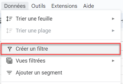 google sheets filtrer valeurs doubles creer filtre