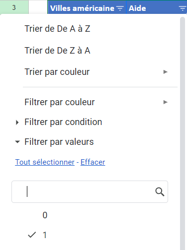 google sheets filtrer valeurs doubles filtrer 1