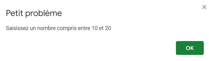 google sheets limiter valeur validation erreur