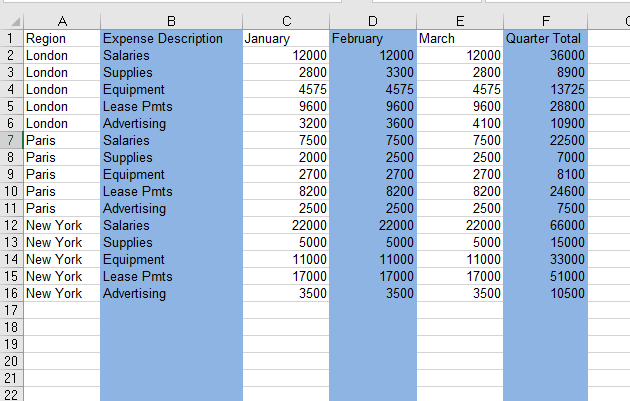 highlight columns non adjacent