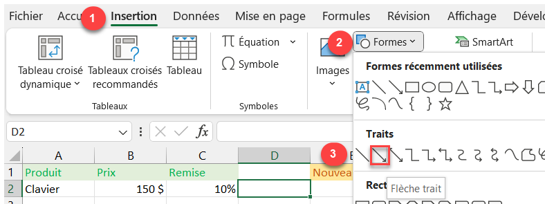 insertion forme fleche