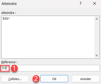 raccourcis excel atteindre ligne3